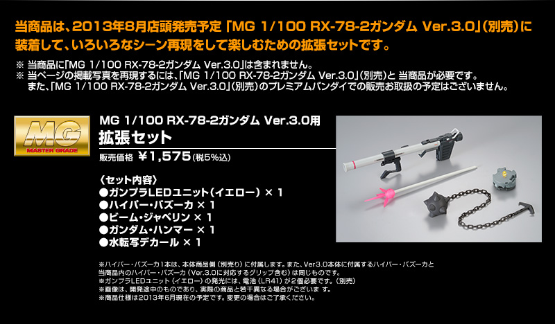 MG 1/100 Custom Set for MG RX-78-2 Gundam Ver.3.0