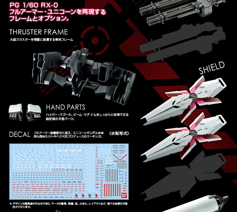 PG 1/60 RX-0
フルアーマー・ユニコーンを再現するフレームとオプション。