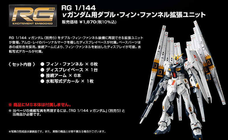 RG νガンダム　ダブルフィンファンネル　拡張ユニット　プレミアムバンダイ