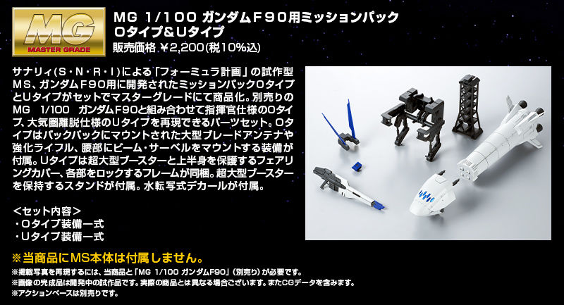 MG 1/100 Mission Pack O-Type & U-Type Expansion Parts For Formula 90 Gundam F90