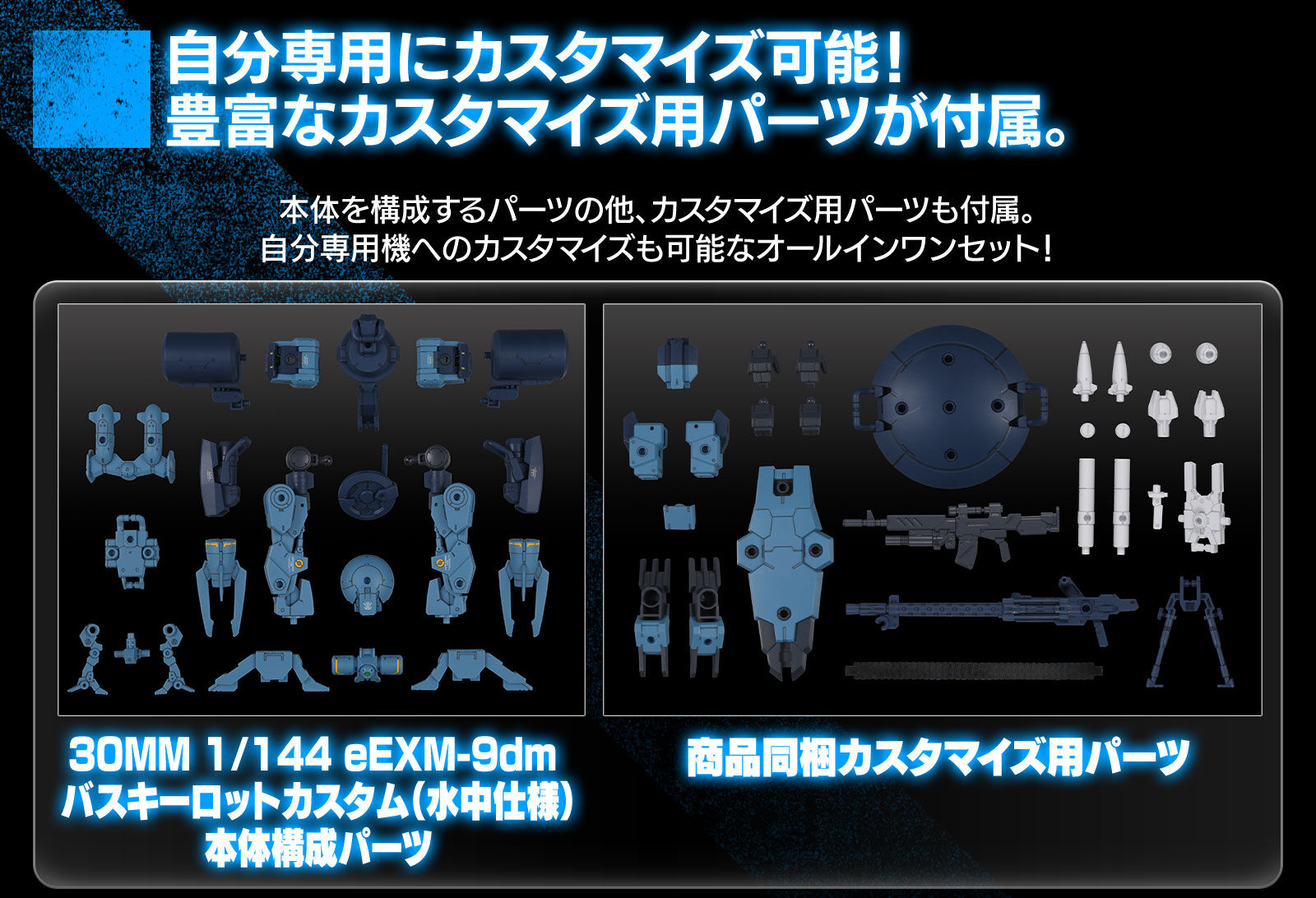 自分専用にカスタマイズ可能！ 豊富なカスタマイズ用パーツが付属。
