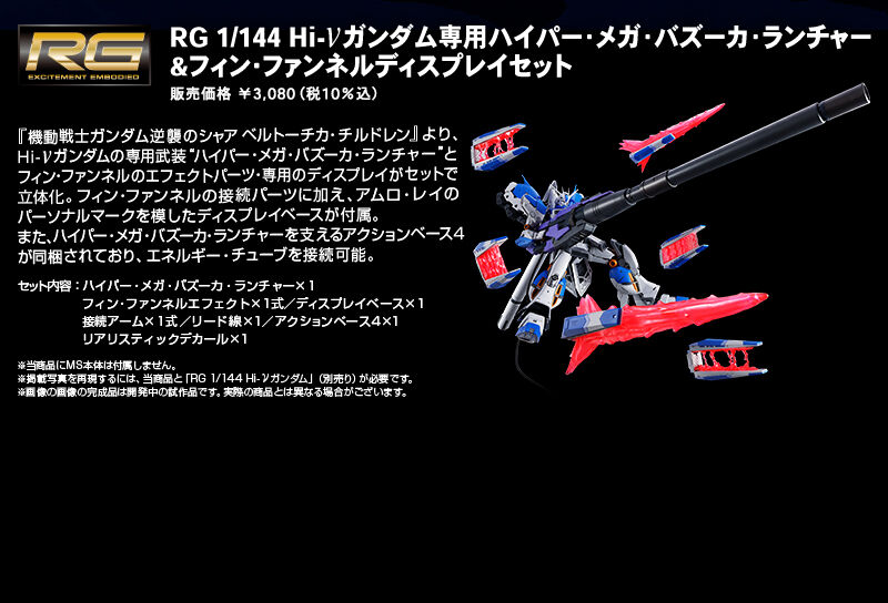 RG 1/144 Hyper Mega Bazooka Launcher + Fin Funnel Display set for RX-93-ν2 Hi-ν Gundam