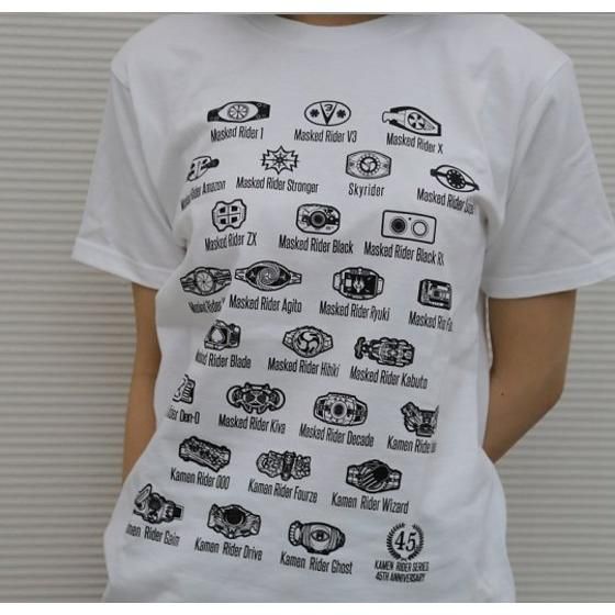 仮面ライダーシリーズ45周年記念　歴代変身ベルト柄Tシャツ（ホワイト）