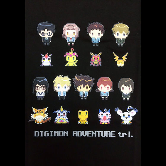 プレミアムバンダイ限定販売 デジモンアドベンチャーtri ドットビット Tシャツ 選ばれし子供達全員集合柄 バンコレ