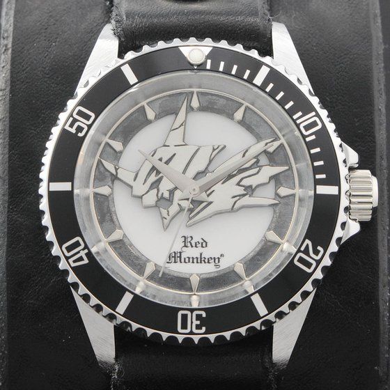 fWAhx`[ OMEGAMON~ Red Monkey Designs Wristwatch Silver925 High-End Model Black