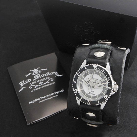 fWAhx`[ OMEGAMON~ Red Monkey Designs Wristwatch Silver925 High-End Model Black