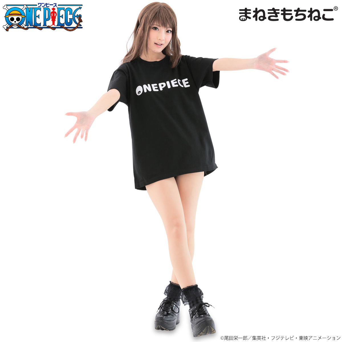 まねきもちねこ ワンピース Tシャツ 黒 | ONE PIECE（ワンピース