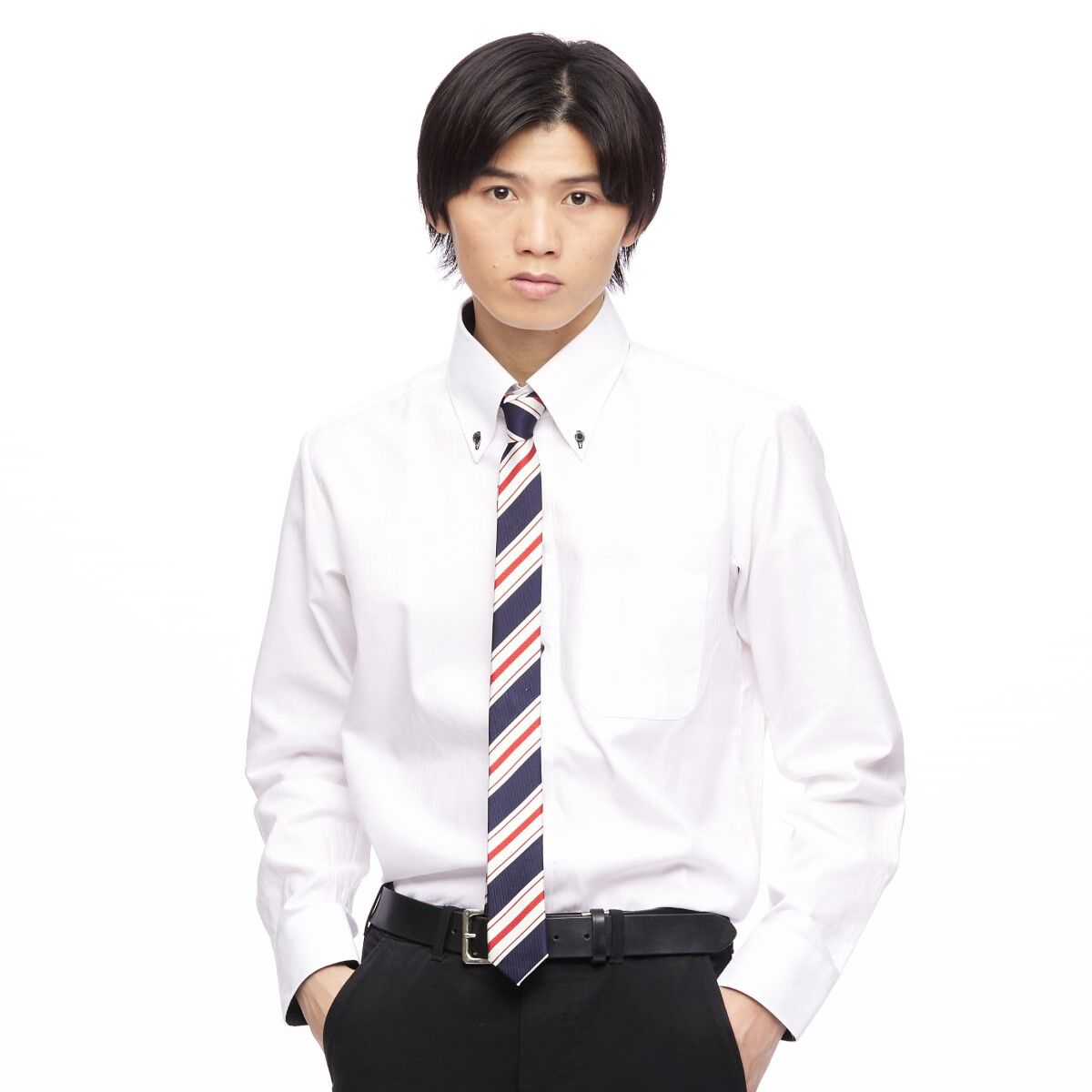 仮面ライダードライブ 泊進ノ介 ネクタイ ネイビー×レッド ストライプ