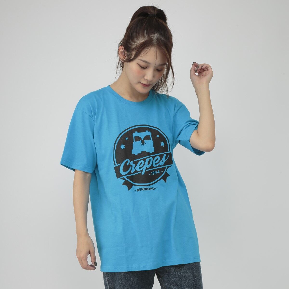 忍者戦隊カクレンジャーTシャツ 猫丸柄（ターコイズブルー