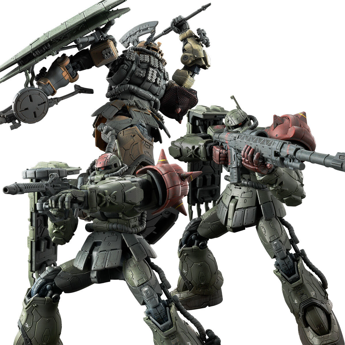 #即売品 プレミアムバンダイ限定HGザクF型チャプス機・ケイル機+無差別型ザクⅡ HG 1/144 ザクIIF型 チャブス機＆ケイル機＋無識別型ザクII