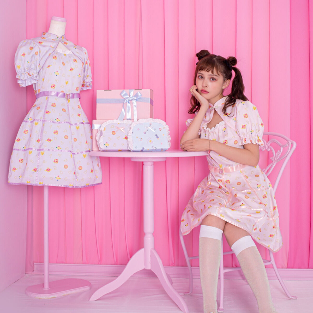 【120cm】メゾピアノ　セーラームーンコラボ　総柄ドッキングワンピース 美少女戦士セーラームーン】総柄ドッキングワンピース(100cm