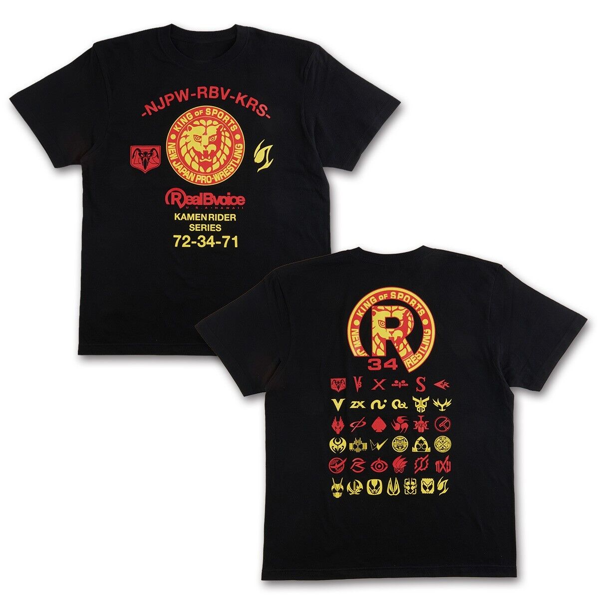 仮面ライダーシリーズ×新日本プロレス×RealBVoice Tシャツ（黒