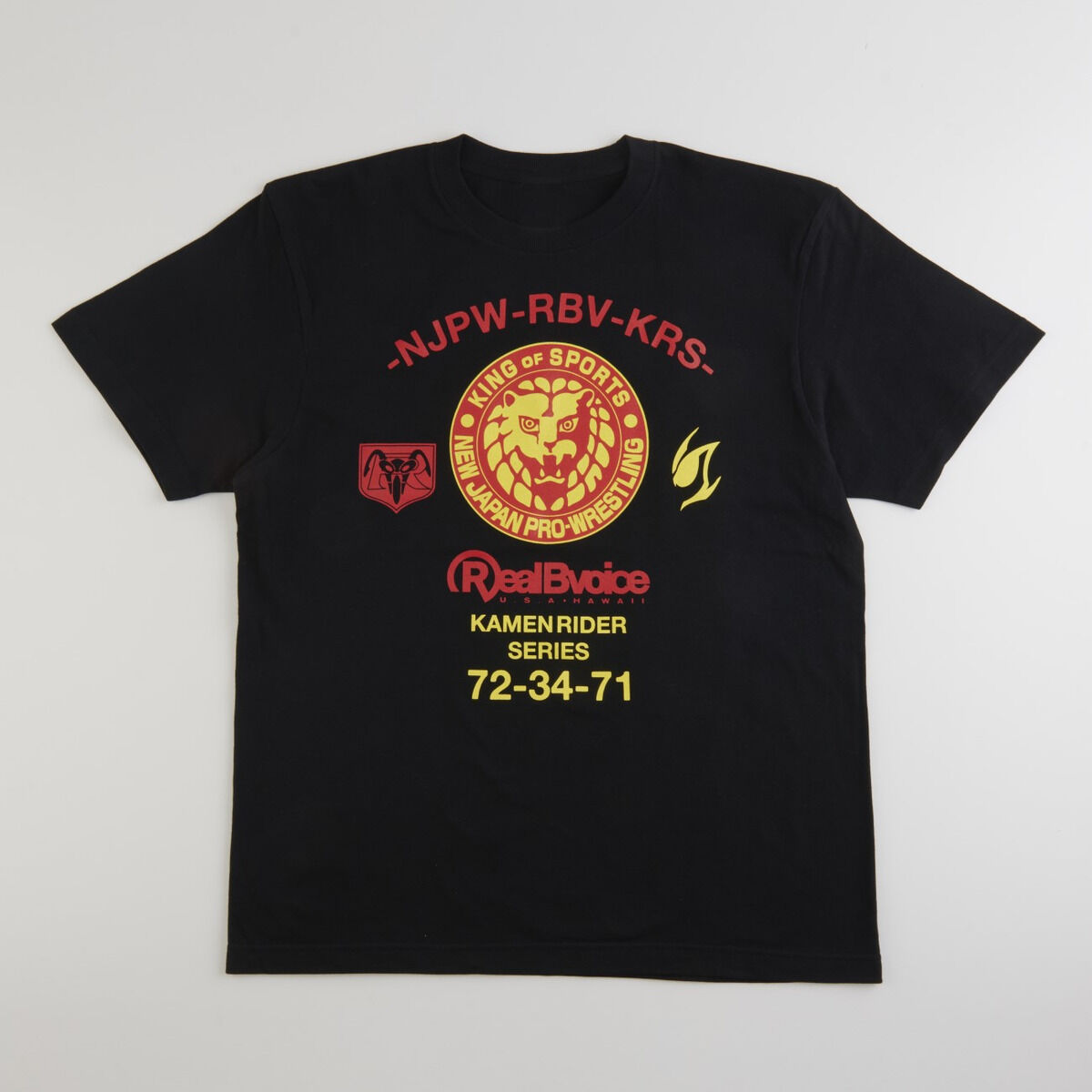 仮面ライダーシリーズ×新日本プロレス×RealBVoice Tシャツ（黒
