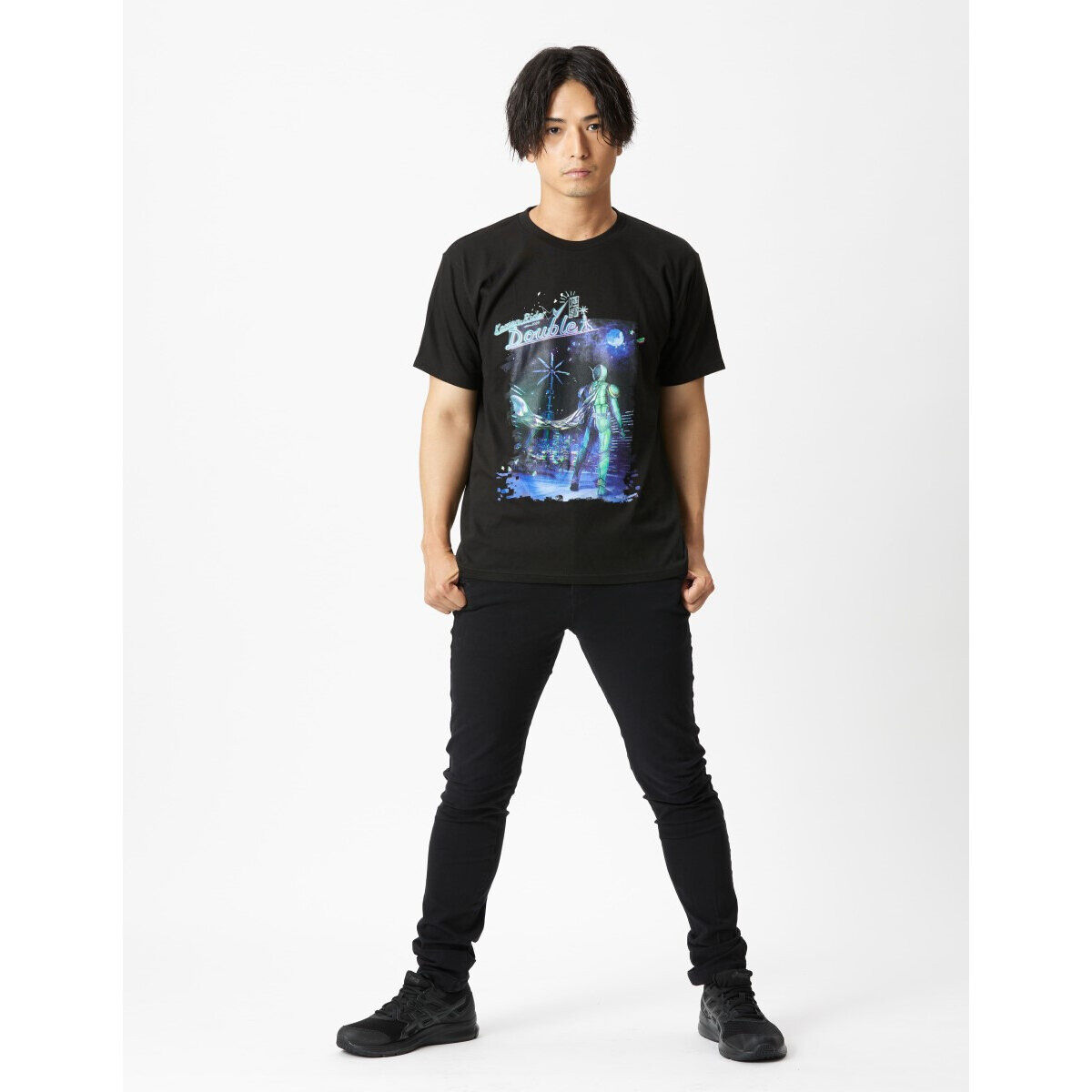 仮面ライダーW サイクロンジョーカーと風都背景 Tシャツ | 仮面