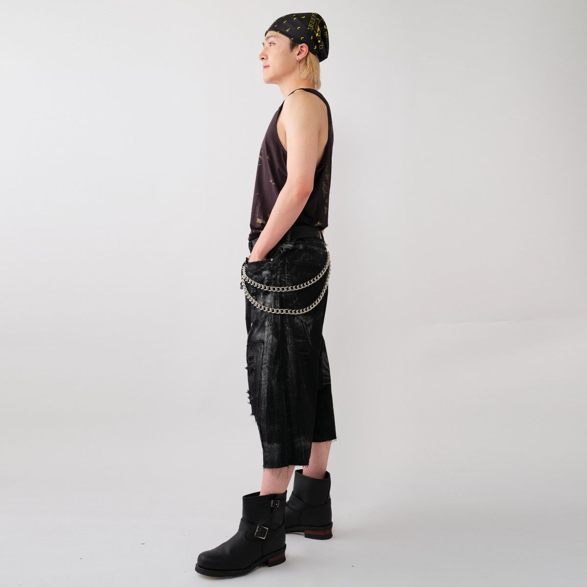 h.naoto スネークグラフィック　アシンメトリータンクトップ 角醒ハンター オメガホーン×h.NAOTO 砕厄のゲンノウ クラッシュタンク